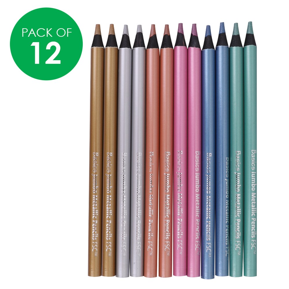 Basics Jumbo Metallic Coloured Pencils - Pack of 12