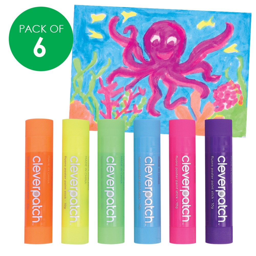 CleverPatch Poster Paint Sticks - Fluoro - 10g - Pack of 6