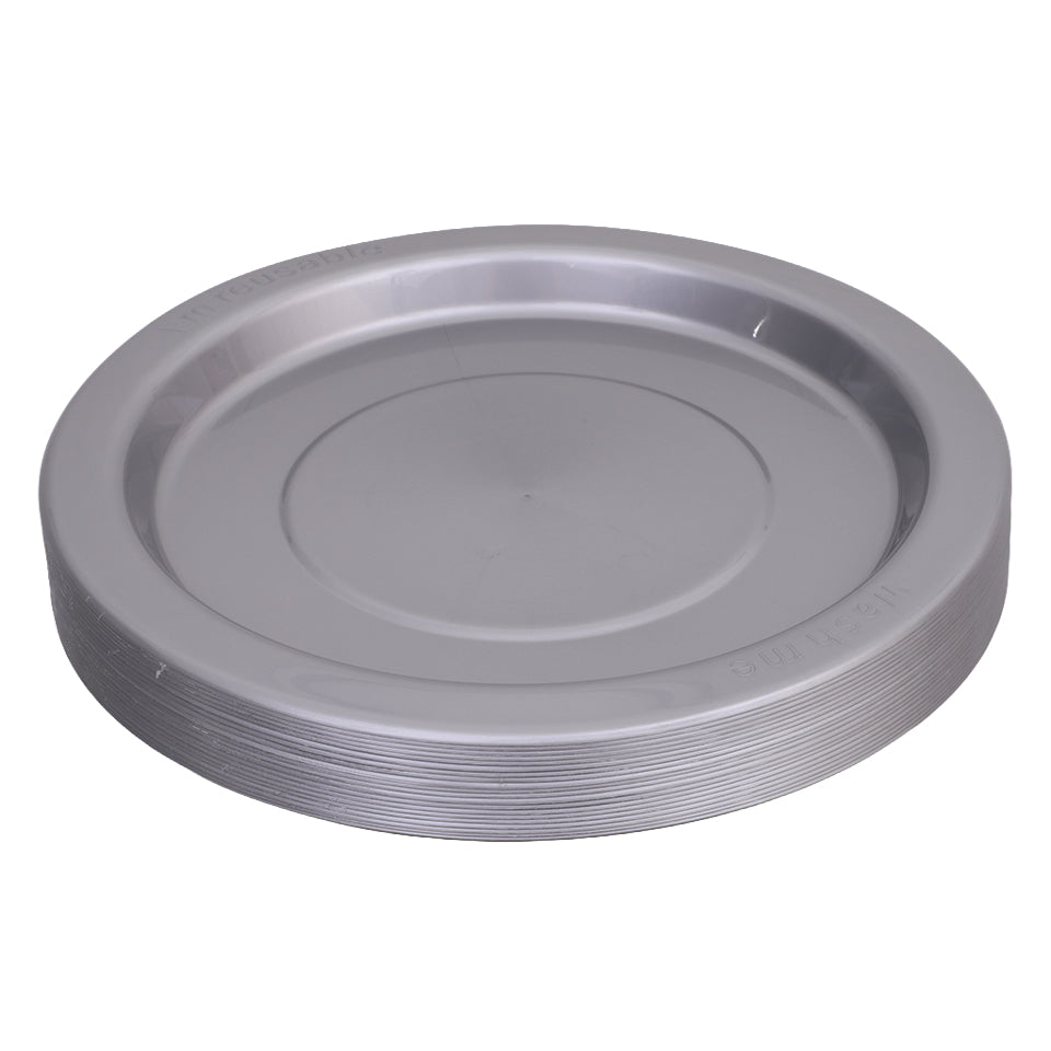Reusable Plastic Plates - Silver - Pack of 20
