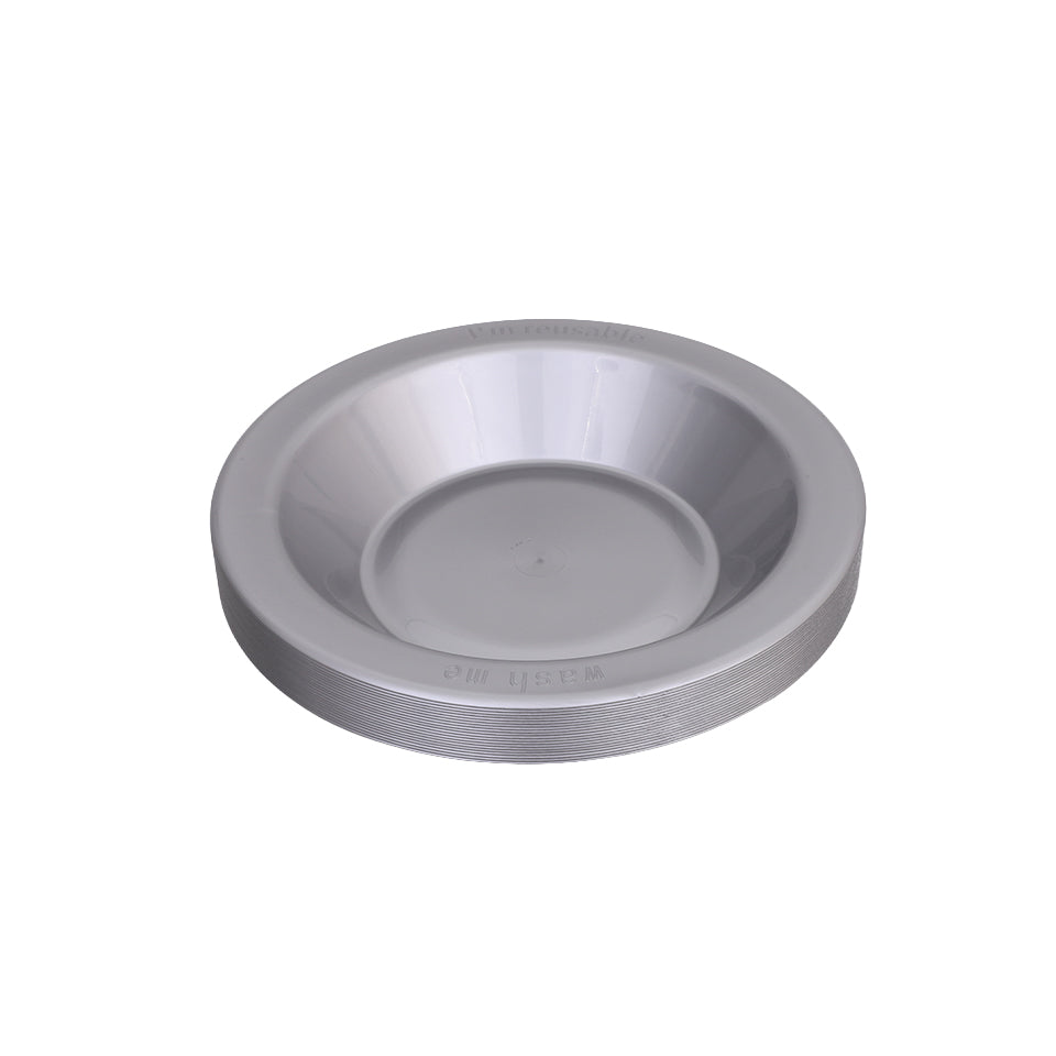 Reusable Plastic Bowls - Silver - Pack of 20