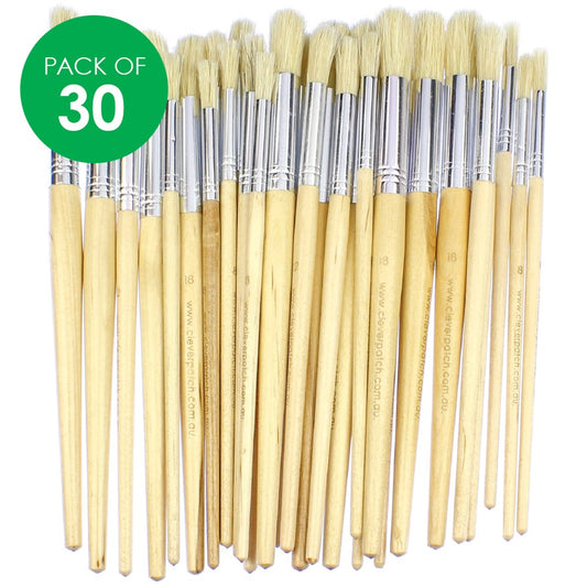 Round Paint Brushes - Assorted - Pack of 30