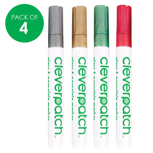 CleverPatch Glass & Porcelain Markers - Metallic - Pack of 4