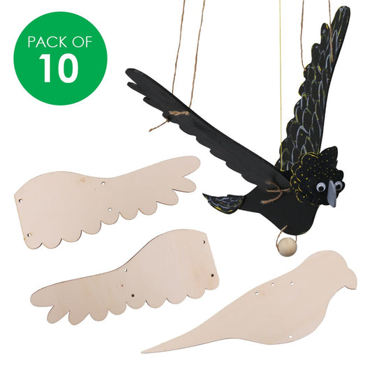 3D Wooden Flying Birds - Pack of 10