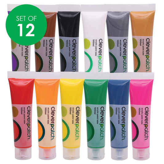 CleverPatch Acrylic Paint Tubes - 100ml - Set of 12 Colours