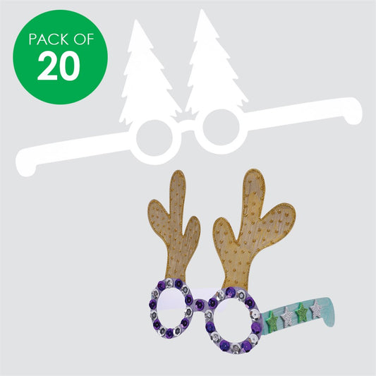 Cardboard Christmas Glasses - White - Pack of 20
