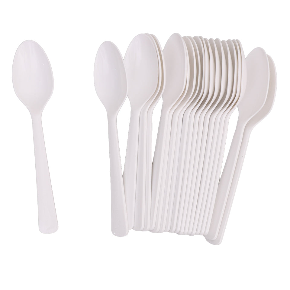 Reusable Plastic Spoons - White - Pack of 20