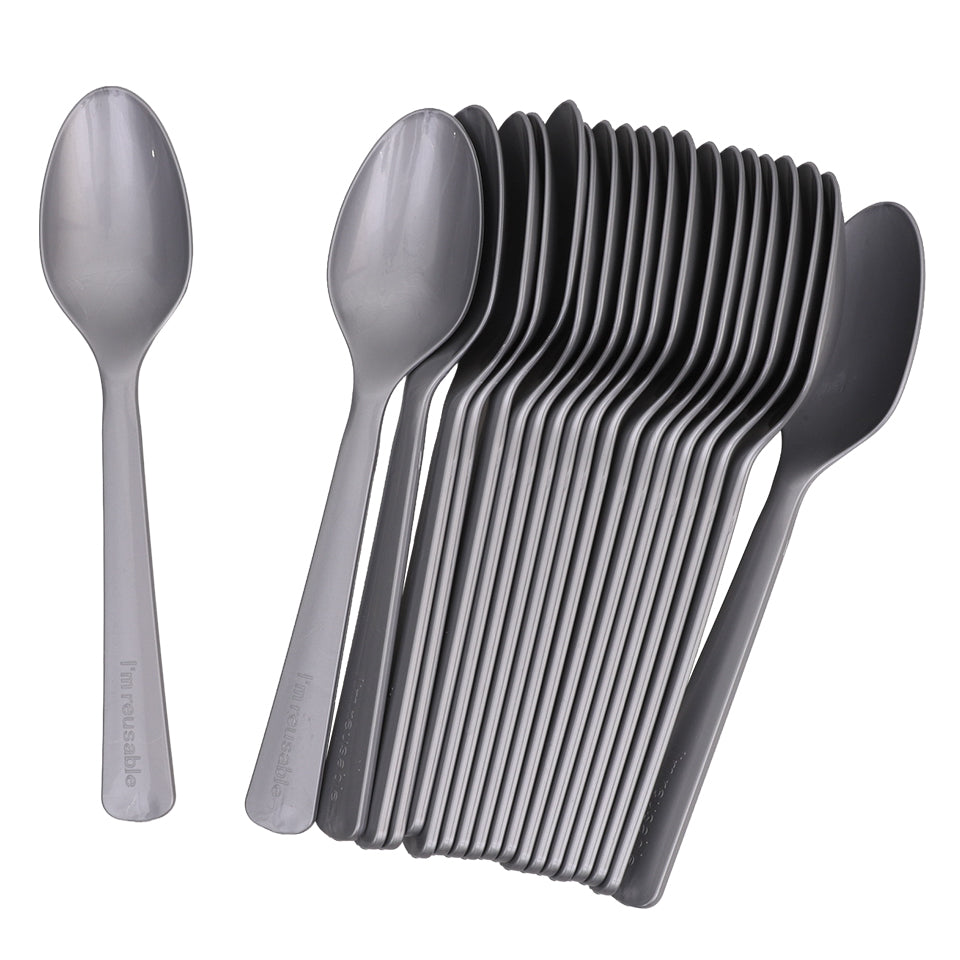 Reusable Plastic Spoons - Silver - Pack of 20